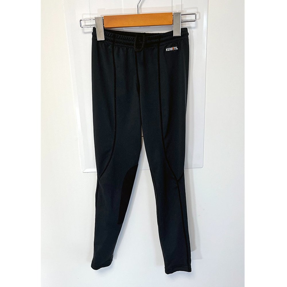 Kerrits Kids Pull-on Breeches, Black, Drawstring Waist, Suede Knee Patches